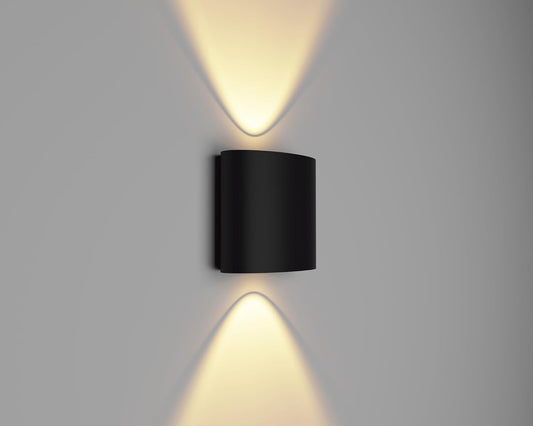 2 watts 2 rayons ovales haut-bas extérieur LED extérieur étanche IP65 extérieur mur étape luminaire étanche lampe (blanc chaud, corps noir) 2 voies (métal) 