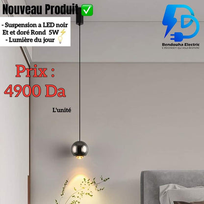 Suspension à LED Noir et Doré - Rond 5W - Lumière du Jour