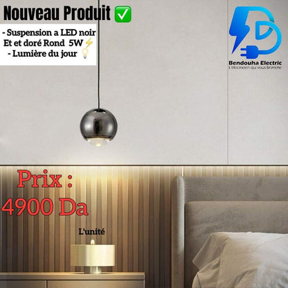 Suspension à LED Noir et Doré - Rond 5W - Lumière du Jour