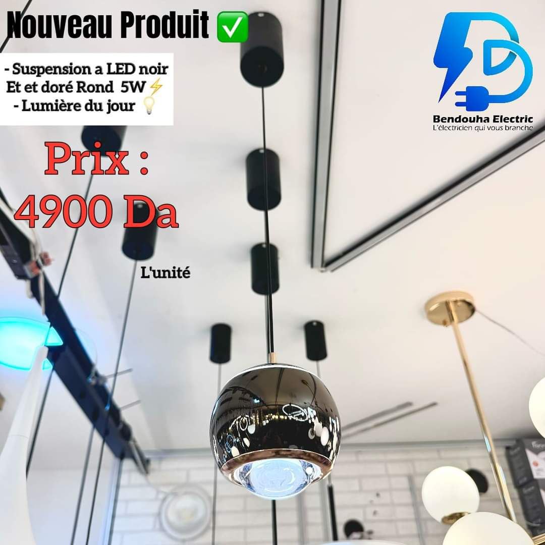 Suspension à LED Noir et Doré - Rond 5W - Lumière du Jour