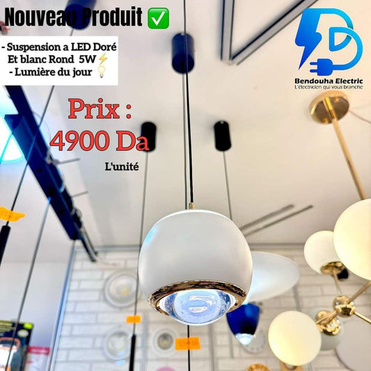 Suspension à LED Doré et Blanc - Rond 5W - Lumière du Jour