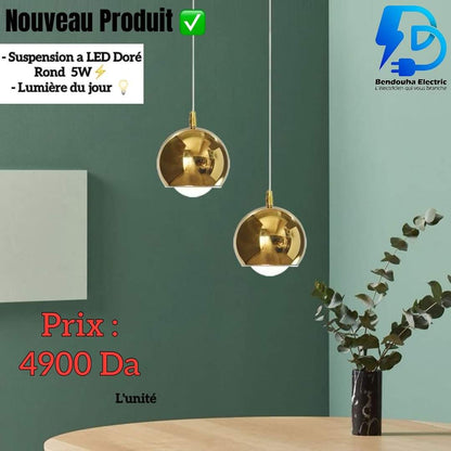 Suspension à LED Doré - Rond 5W - Lumière du Jour